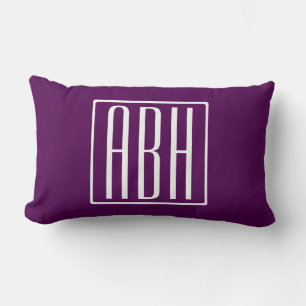 Coussin Rectangle Initiales Monogramme Blanc Sur Violet Foncé
