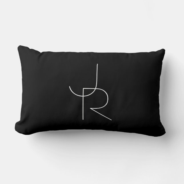 Coussin Rectangle Initiales superposées Modern 2 | Blanc sur Noir (Recto)