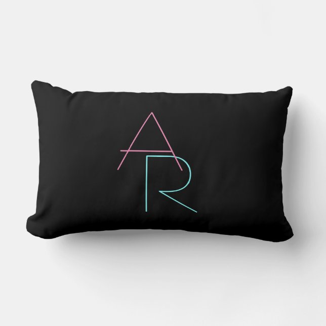 Coussin Rectangle Initiales superposées modernes | Rose Turquoise No (Recto)