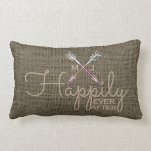 Coussin Rectangle Initiales tribales de flèches épousant le Taupe