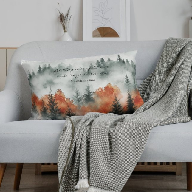 Coussin Rectangle Inspirational Bible Verse Colossians 3:15 Nature  (Créateur téléchargé)