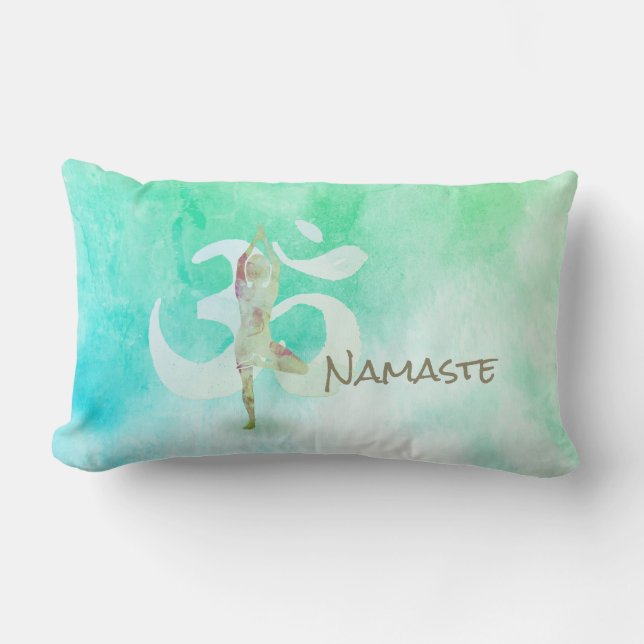 Coussin Rectangle Instructeur de méditation Aquarelle Yoga Pose Om S (Recto)