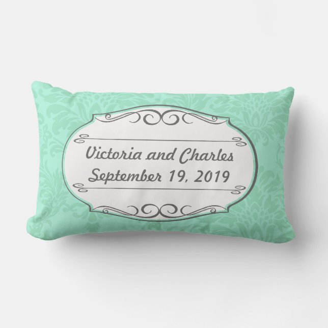 Coussin Rectangle Invitation de Mint Mariage damassé moderne (Recto)