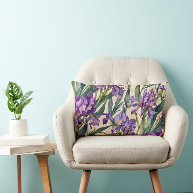 Coussin Rectangle Iris violet sur Ecru Scroll (Chaise)