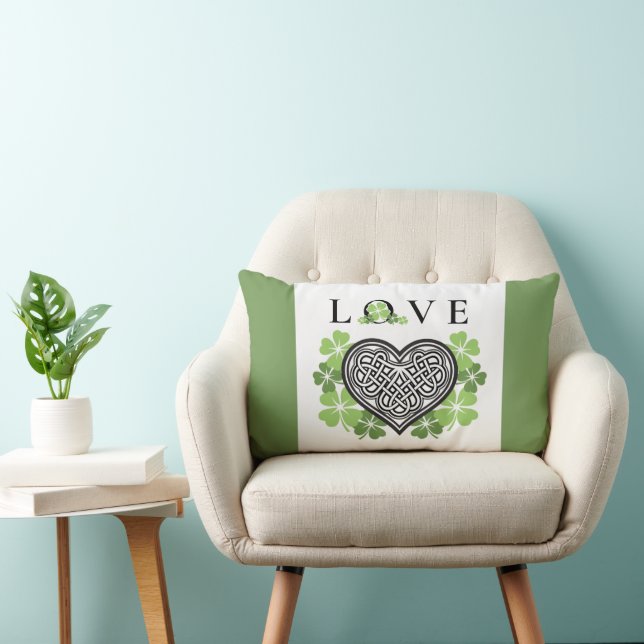 Coussin Rectangle Irish LOVE Shamrock & Celtic Knot Heart (Chaise)