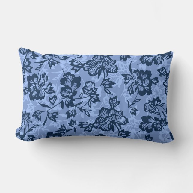 Coussin Rectangle Iwalani Vintage Hawaïen Fleurs Bleues (Recto)