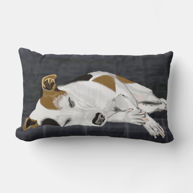 Coussin Rectangle Jack Russell en train de dormir sur un lit de chie (Recto)