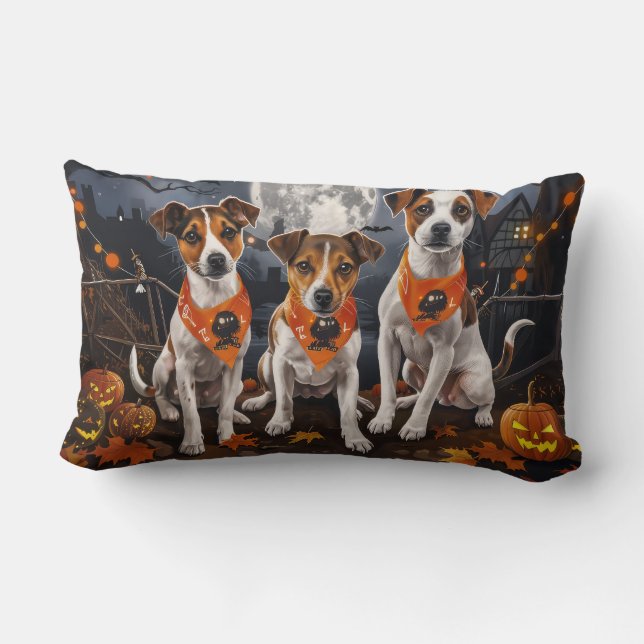 Coussin Rectangle Jack Russell Halloween Éffrayant (Verso)
