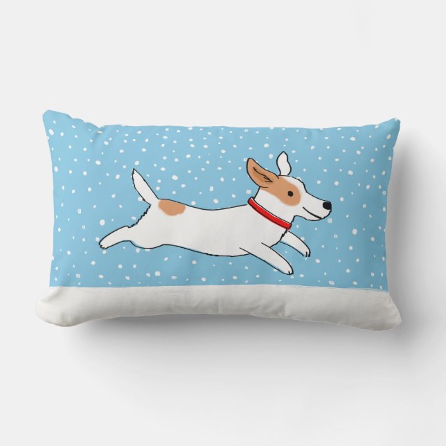 Coussin Rectangle Jack Russell Terrier - chien heureux de neige (Recto)