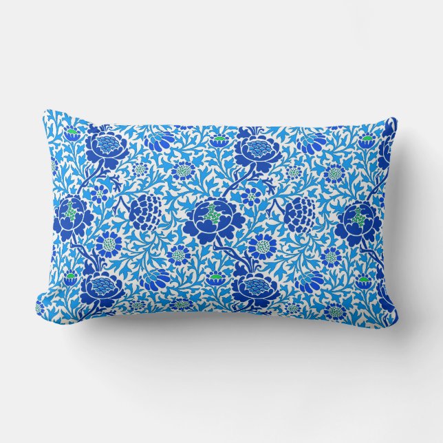 Coussin Rectangle Jacobean Floral, Navy, Blanc et Cerulean Blue (Recto)