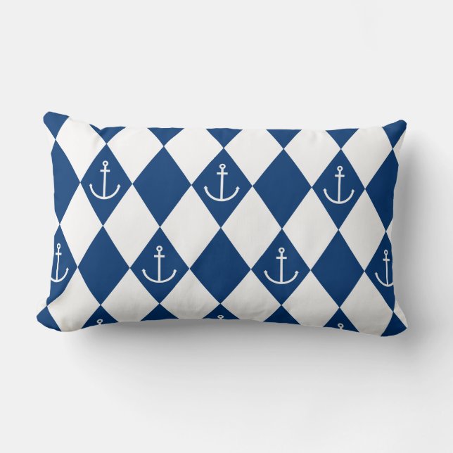 Coussin Rectangle Jacquard Ancre ~ Beach House (Recto)