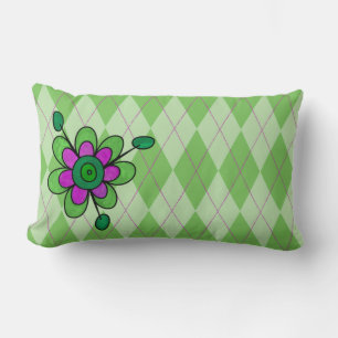 Coussin Rectangle Jacquard vert et fleurs