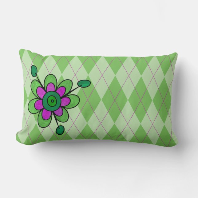Coussin Rectangle Jacquard vert et fleurs (Recto)