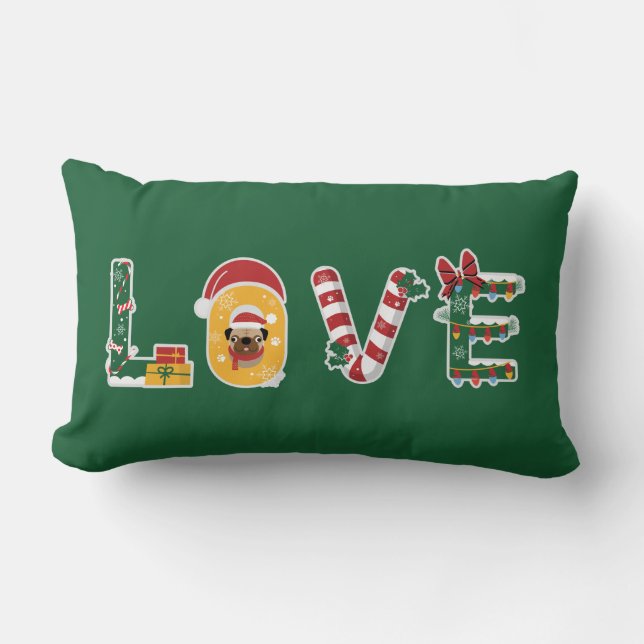 Coussin Rectangle J'AIME Noël Fête Bonbon Noël Gui Chien (Recto)