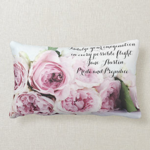 Coussin Rectangle Jane Austen Orgueil & Préjugés Citation Livre Rose