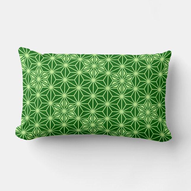 Coussin Rectangle Japonais Asanoha Motif, Emerald et Lime Green (Recto)