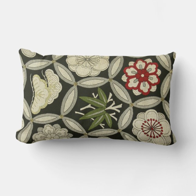 Coussin Rectangle Japonais KIMONO Textile, motif floral (Recto)