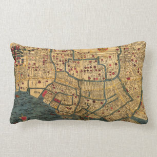 Coussin Rectangle Japonais vintage marqué carte de Tokyo