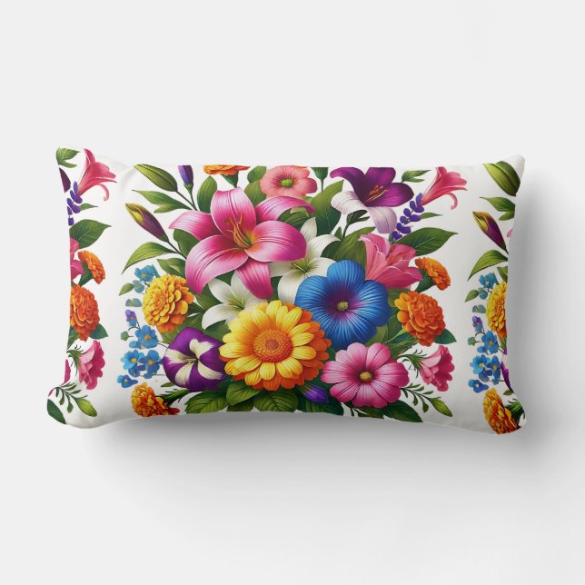 Coussin Rectangle Jardin aux fleurs de Zinnias et Cosmos - Gaie a (Recto)