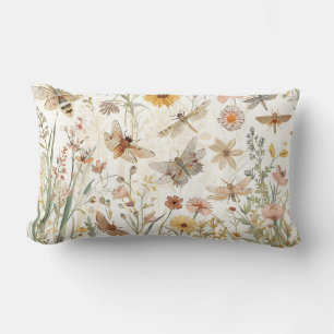 Coussin Rectangle Jardin de fleurs sauvages papillons botaniques flo