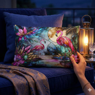 Coussin Rectangle Jardin de Lune Flamant en Verre Coloré