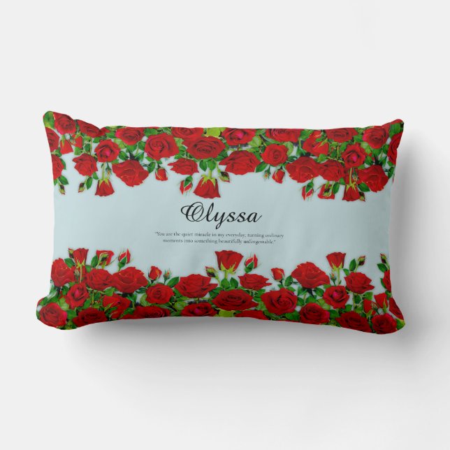 Coussin Rectangle Jardin de roses rouges classique romantique nom pe (Recto)