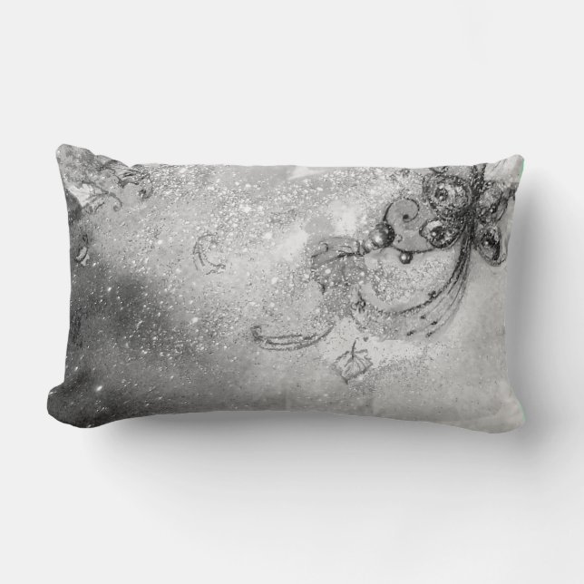 Coussin Rectangle JARDIN DES OMBRES PERDUES -noir, blanc, gris (Recto)