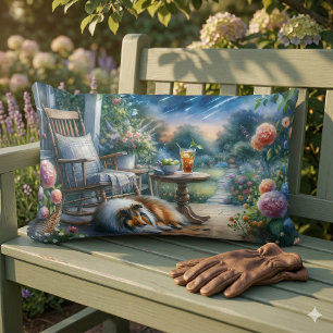 Coussin Rectangle Jardin étoilé sous le porche de la maison Sheltie