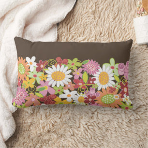 Coussin Rectangle Jardin Fantaisiste de Fleurs de Printemps Rose Pas