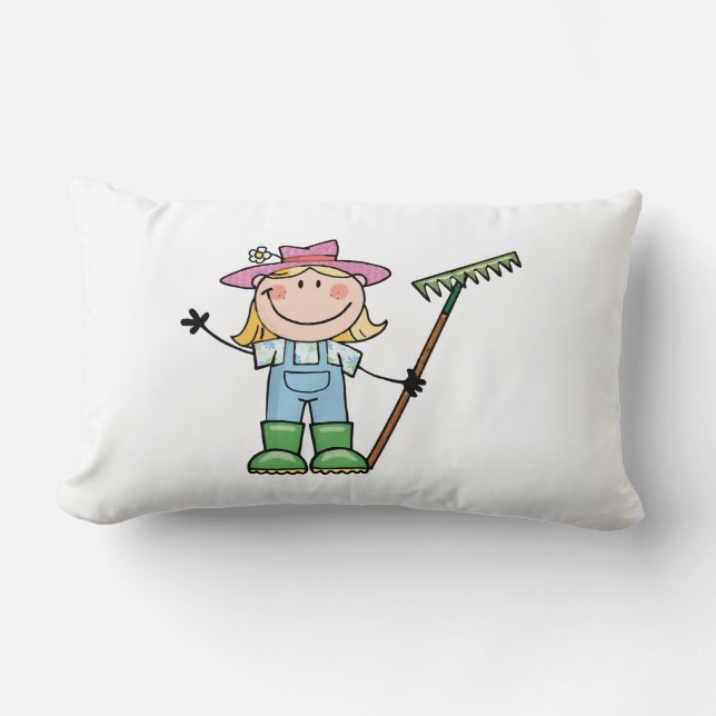 Coussin Rectangle Jardinier blond léger avec le casquette rose (Recto)