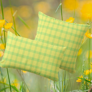 Coussin Rectangle Jaune Citron Vert Citron Carreaux Plaid Rustique