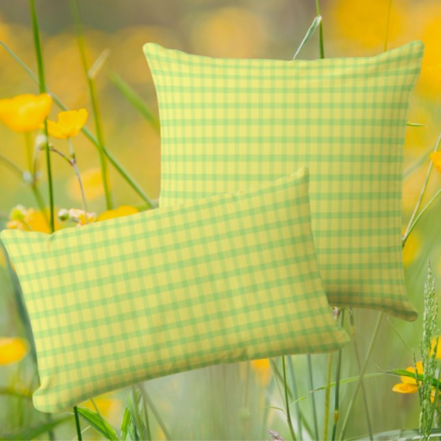 Coussin Rectangle Jaune Citron Vert Citron Carreaux Vichy Rustique (Happy lemon lime pillows!)