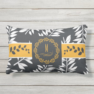 Coussin Rectangle Jaune d'or avec Monogramme gris charbon