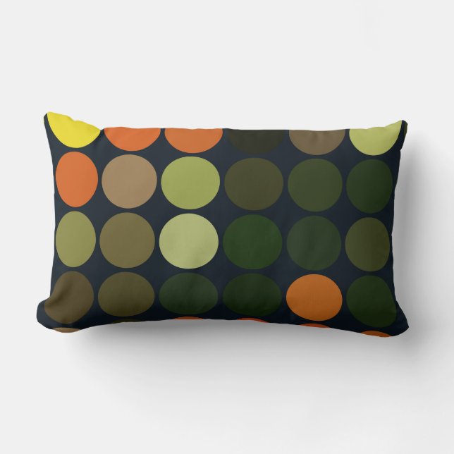 Coussin Rectangle Jaune géométrique d'art, orange, cercles verts (Recto)