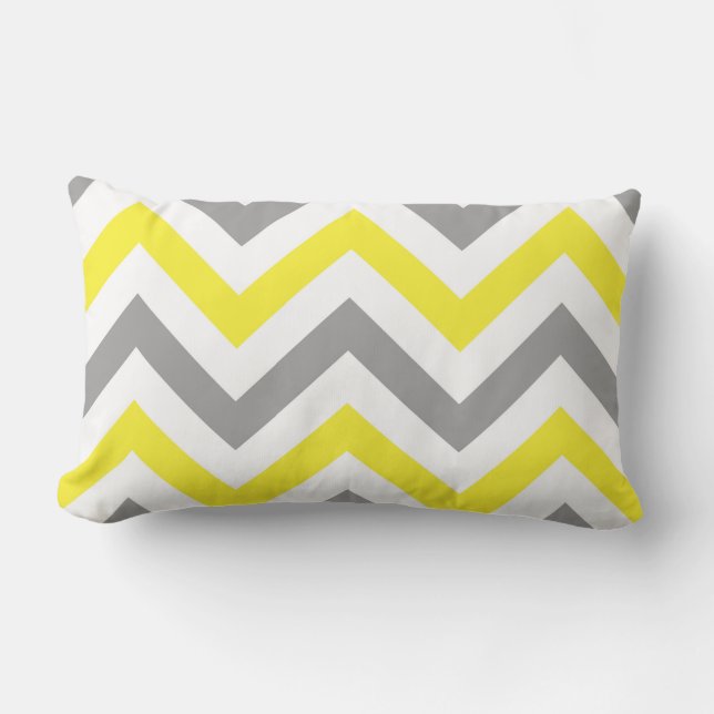 Coussin Rectangle Jaune, Gris foncé Blanc Grand motif Chevron ZigZag (Recto)