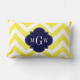 Coussin Rectangle Jaune Lg Chevron Navy Quatrefoil 3 Monogramme