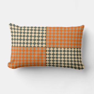 Coussin Rectangle Jaune Orange Taupe Damier Motif Diamant