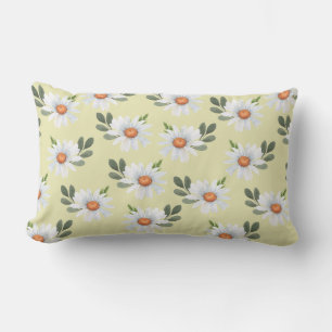 COUSSIN RECTANGLE JAUNE PASTEL AVEC DAISIES BLANCHES ET JAUNES