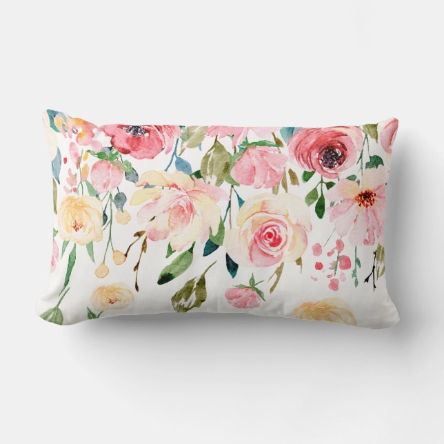 Coussin Rectangle Jaune rose rose floral moderne (Recto)