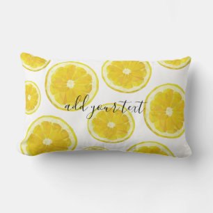 Coussin Rectangle Jaune tranche de citron frais texte personnalisé