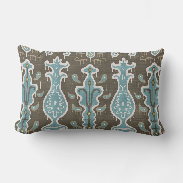 Coussin Rectangle Java Ikat Print Lumbar Coussin, Brown & Turquoise (Recto)