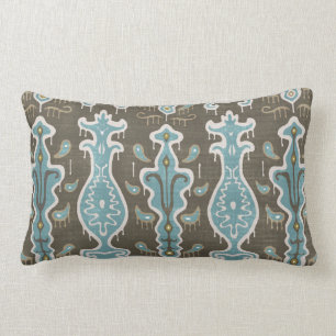 Coussin Rectangle Java Ikat Print Lumbar Coussin, Brown & Turquoise