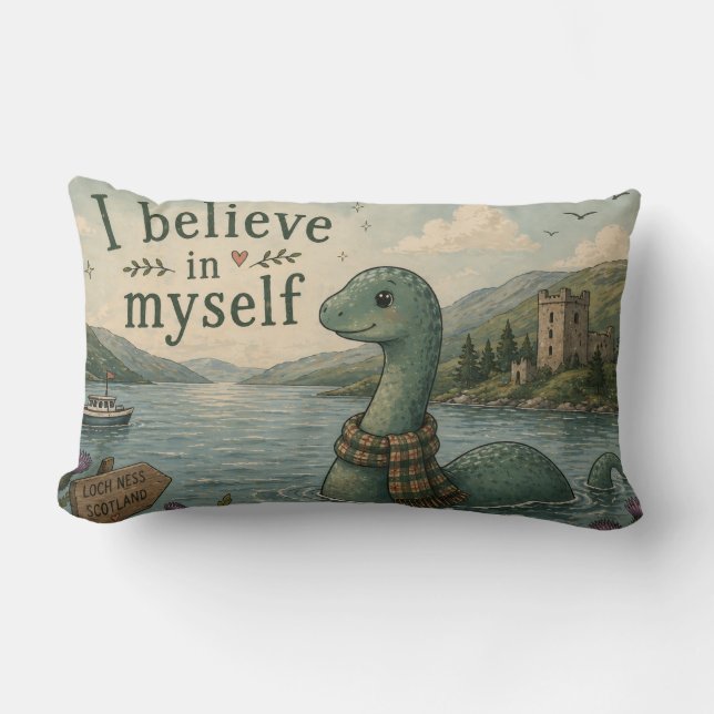 Coussin Rectangle Je crois en moi-même Loch Ness Monster fantaisiste (Recto)
