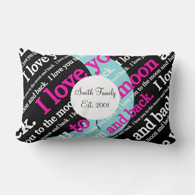 Coussin Rectangle Je t'aime à la lune et aux cadeaux arrières (Recto)