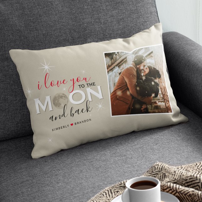 Coussin Rectangle Je t'aime sur la Lune et de retour | Noms et photo (Créateur téléchargé)
