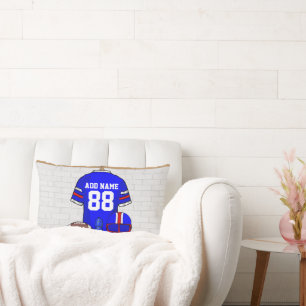 Coussin Rectangle Jersey de football bleu blanc personnalisé