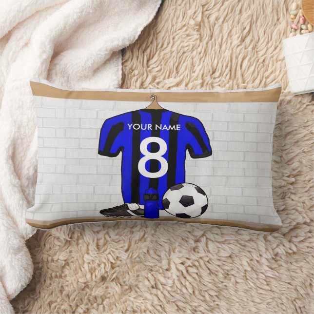 Coussin Rectangle Jersey de football noir et bleu personnalisé (Couverture)