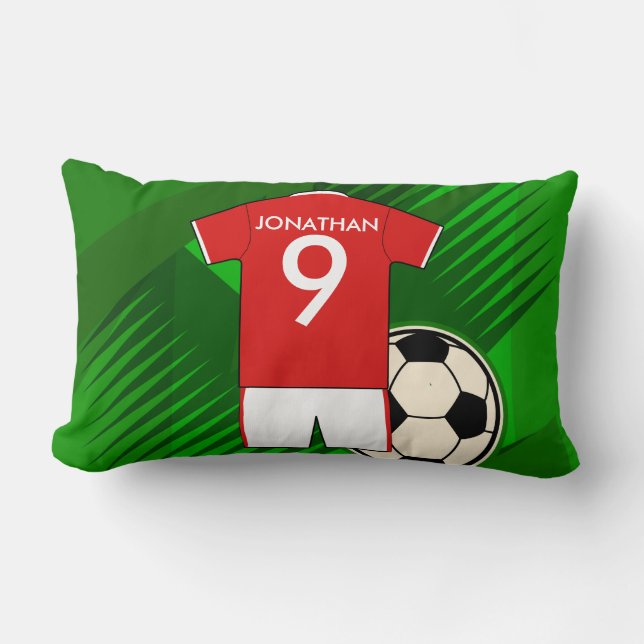 Coussin Rectangle Jersey de soccer personnalisé rouge et blanc (Recto)