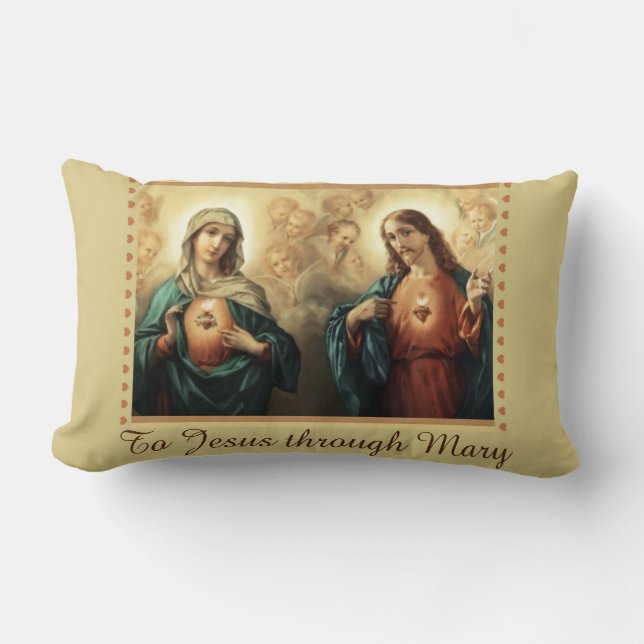 Coussin Rectangle Jésus Mary et prière de catholique de St Joseph (Recto)