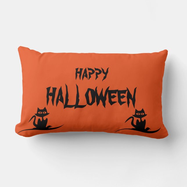 Coussin Rectangle Jet orange de chat effrayant heureux de Halloween (Recto)